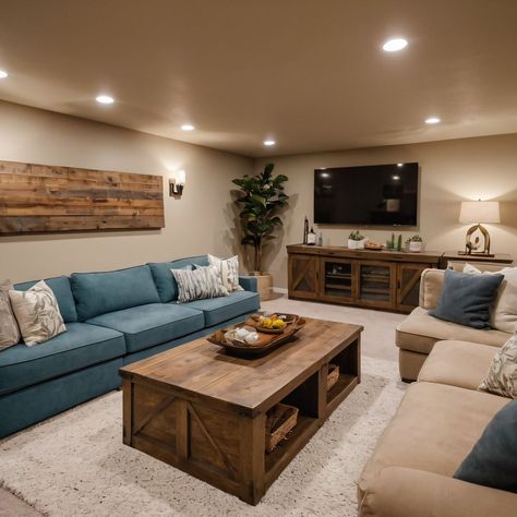 Futon Basement Ideas, Cozy Family Room Ideas With Tv, Cozy Basement Living Room Ideas, Family Tv Room Ideas, Small Entertainment Room, Basement Tv Room Ideas, Den Room Ideas, Small Basement Living Room Ideas, Basement Lounge Ideas