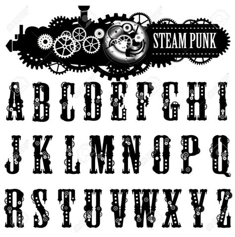 Steampunk font Steampunk Typography, Steampunk Font, Punk Font, Steampunk Printables, Steampunk Drawing, Letras Cool, Steampunk Illustration, Tattoo Fonts Alphabet, Sign Fonts