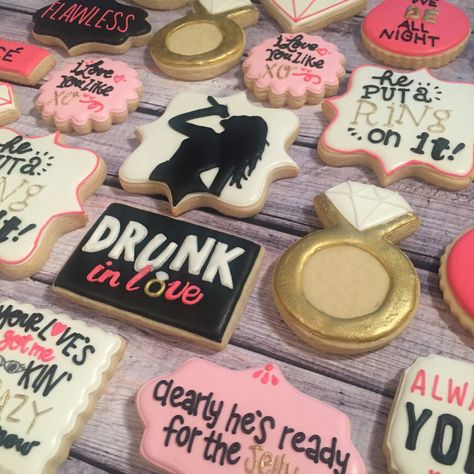 Beyonce Cookies, Bachelorette Bags Ideas, Beyonce Themed Bachelorette, Beyonce Bachelorette Party, Feyonce Bachelorette Party, Valentines Engagement Party, Drunk In Love Bachelorette Party, Beyonce Bachelorette, Hotel Bachelorette Party