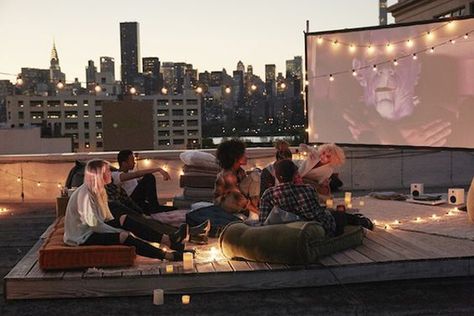 20 Rooftop Theater Ideas For Amazing Watch Experience | Home Design And Interior Birthday Decorations Ideas, Rooftop Cinema, Retractable Pergola, Rooftop Party, Mind Relaxation, Movie Screen, Outdoor Movie, Health App, Pergola Plans