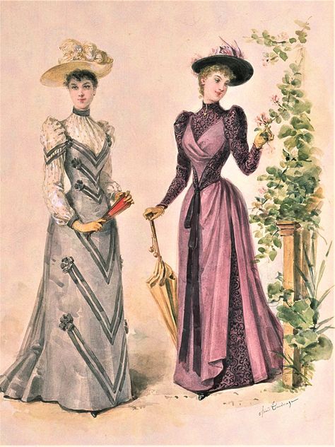 Fashion Plate - La Mode Illustree - 1891 1890 Fashion Plate, 1889 Fashion, 1890s Dress, 1890 Fashion, Edwardian Dresses, Belle Epoque Fashion, 1899 Fashion, Victorian Era Fashion, 1880s Fashion