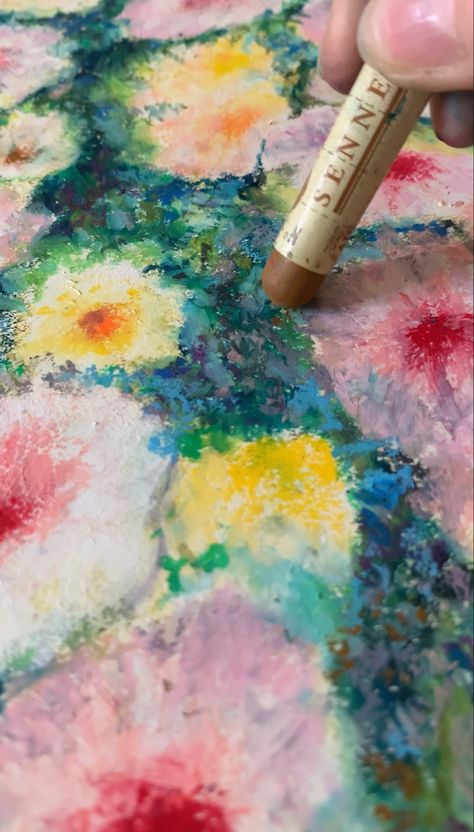 Chalk Pastel Flower Drawing, Sennelier Soft Pastels, Oil Pastel Ideas Inspiration, Oil Pastel Tutorial Easy, Oil Pastel Crafts, Impressionist Oil Pastel, Blending Oil Pastels, Oil Pastel And Watercolor Art, Oil Pastel Flowers Tutorial