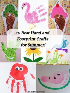 Toddler Summer Arts And Crafts, Crafts With Infants Art Projects, Handprint Summer Crafts For Toddlers, Summer Toddler Painting Crafts, Footprint And Handprint Art, Handprints And Footprints Crafts, 4th Of July Footprint Art For Infants, Summer Handprint Art For Infants, Summer Crafts For 1 Year