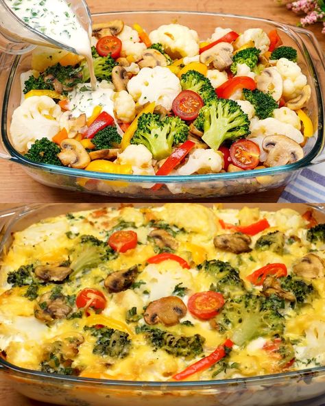 Baked Vegetable and Cheese Casserole - Greenku Recipes Baked Vegetable And Egg Casserole, Healthy Broccoli Cauliflower Casserole, Scalloped Vegetable Bake, Cheesy Vegetable Bake, Mixed Veggie Casserole, Vegetable Casserole Recipes Healthy, Baked Broccoli And Cheese, Easy Vegetable Casserole, Hearty Vegetarian Meals