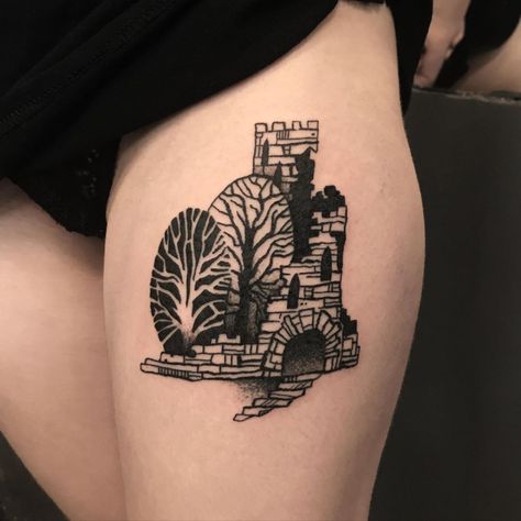 ҜRULL Tattoo on Instagram: “ꋪꀎꀤꈤ From my flashbook ♜. Paris @matierenoiretattoo Lyon @blackcircle_lyon ♜. #krulltattoo #blacktattoo #tattoodo #tattoo #lyon…” Ruins Tattoo, French Tattoo, Blackwork Tattoo, Body Tattoos, Inked Girls, Tattoo On, Tattoo Artist, Black Tattoos, Blackwork