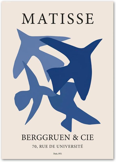 BBAUER Abstract Matisse Navy Blue Birds Posters Matisse Wall Art Matisse Prints Matisse Canvas Painting Matisse Picture For Home Decor 50x70cm No Frame Prints Matisse, Wall Art Matisse, Blue Bird Art, Matisse Wall Art, Matisse Paintings, Wall Collage Decor, Art Matisse, French Wall Art, Blue Drawings