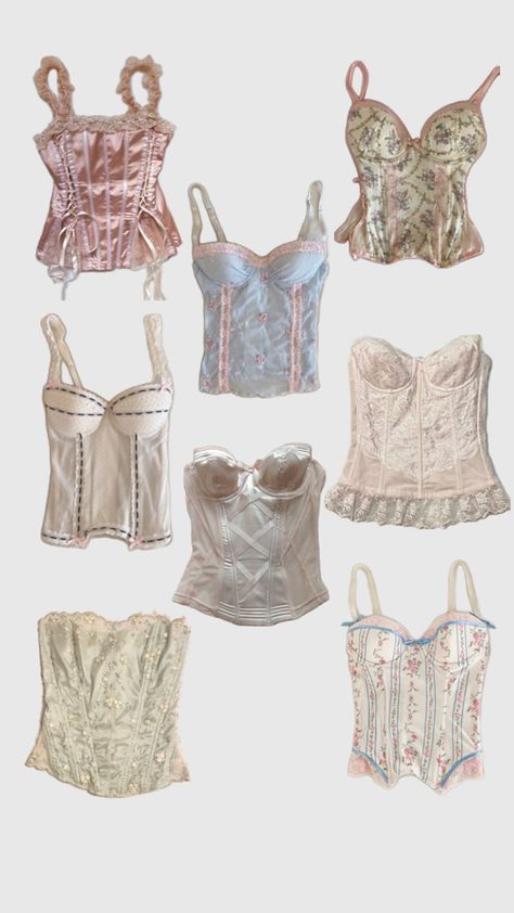 Coquette tops | Corset tops | Lingerie tops | Summer tops | Floral patterned tops | Ballet core tops | spaghetti strap tops | Strapless tops Coquette Corset, Corset Outfits, Corset Tops, Ballet Core, Spaghetti Strap Top, Strapless Tops, Strap Tops, Corset Top, Summer Tops