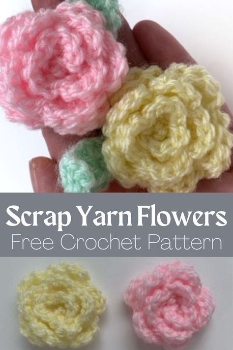 Crochet With Small Amount Of Yarn, Yarn Scrap Crochet Projects, Applique Flower Patterns Free, Free Crochet Patterns For Flowers, How To Crochet Flowers Easy, Crochet Flower Applique Free Pattern, Small Crochet Flowers Free Pattern, Easy Small Crochet Projects, Crochet Flowers Free Pattern Easy