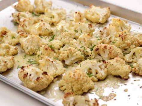 Parmesan-Roasted Cauliflower Recipe from Ina Garten ~ Food Network (Oven 350 degrees 30 min. Top with Parmesan & Gruyere Cheeses ~ YUM! Best Dinner Party Recipes, Parmesan Roasted Cauliflower, Roasted Cauliflower Recipes, Ina Garten Recipes, Impressive Recipes, Barefoot Contessa, Dinner Party Recipes, Appetizer Bites, Fun Easy Recipes