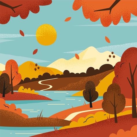 Paintings Ideas, Landscape Drawings, Post Ideas, Environment Concept Art, Saitama, Flat Illustration, Fall Foliage, Fall Season, Art For Kids