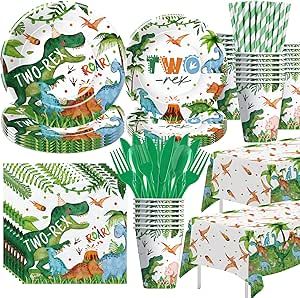 Suhelkit Dinosaur 2nd Birthday Party Supplies For Boy - Dino Two Rex Birthday Decorations Tableware, Plate, Cup, Napkin, Tablecloth, Cutlery, Dinosaur 2-Year-Old Birthday Party Decorations | 24 Guest Dino Themed 2nd Birthday Party, Two Rex Birthday Party Boy, Dinosaur 2nd Birthday Party, Two Rex Birthday, Dinosaur 2nd Birthday, Dinasour Birthday, 2nd Birthday Party, 2 Birthday, Dinosaur Birthday Party