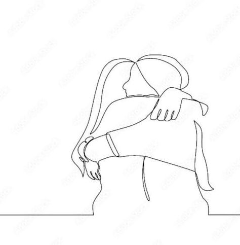 Line Art Drawings Best Friends, Hug One Line Drawing, One Line Drawing Friends, Hug Line Drawing, One Line Drawing People, Best Friend Line Art, Friendship Line Art, Friends Hugging Drawing, Drawings Friendship