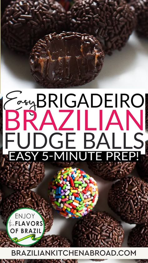 Chocolate Snacks Easy, Brazilian Recipes Dessert, Brazilian Candy, Fudge Balls, Brigadeiro Recipe, Brazilian Chocolate, Entertaining Snacks, Brazilian Desserts, Latin American Recipes