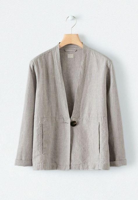 Outer Outfit Casual, Outer Linen, Linen Jackets Women, Panel Jacket, Coat Women Fashion, Linen Fashion, Dark Coffee, Linen Jackets, Linen Jacket