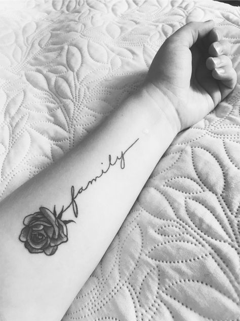 Rose with text Small Quotes Tattoos, Cute Small Quotes, Family Quotes Tattoos, Forearm Tattoo Quotes, Mama Tattoo, Small Couple Tattoos, Cursive Tattoos, Lavender Tattoo, Small Quote Tattoos