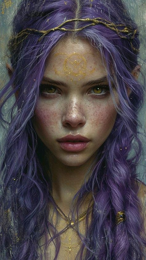 Female Character Inspiration, Fantasy Portraits, Digital Portrait Art, Arte Fantasy, Portrait Girl, Digital Portrait, Character Portraits, Purple Hair, Dark Fantasy Art