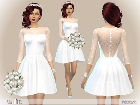 Paogae's White White Elegant Dress, Sims 4 Wedding Dress, The Sims 4 Custom Content, Elegant White Dress, Sims Custom Content, Pelo Sims, Free Sims 4, Sims 4 Cc Clothes, Sims 4 Teen