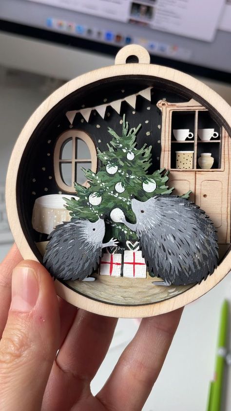 Adorable Hedgehog Christmas Ornament Design 

This laser cut design features a charming hedgehog Christmas ornament.  The digital product includes SVG, PDF, and EPS files for versatile use.  The ornament measures 9.5 cm x 8.5 cm (3.3 inches x 3.7 inches).  Details are engraved in black, with cutouts in red. 

This design is perfect for creating personalized ornaments for holiday decor.


**Licensing:**

* **Personal Use:** Use these files for non-commercial, personal projects.
* **Commercial Use (Up to 500):** Purchase the Commercial Use License (Up to 500) for use in creating and selling items based on this design up to 500 pieces. 
* **Commercial Use (Over 500):**  Purchase the Unlimited Commercial License for use in creating and selling items based on this design exceeding 500 pieces. Omtech Laser Ideas, Christmas Cnc Projects, Laser Art Wood, Laser Projects Ideas, Laser Cut Projects Ideas, Christmas Laser Cut Ideas, Laser Cut Gift Ideas, Cricut Wood Projects, Laser Cut Toys