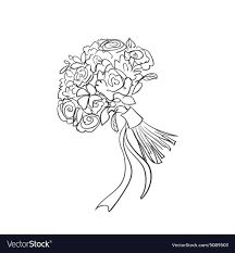 Doodle bridal bouquet Royalty Free Vector Image Bouquet Doodle Easy, Wedding Bouquet Drawing, Wedding Bouquet Illustration, Flower Bouquet Doodle, Wedding Bouquet Tattoo, Bouquet Of Flowers Drawing, Bouquet Line Art, Drawing Bouquet, Bouquet Drawing