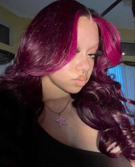 Raspberry Hair Color, Dark Violet Hair, Raspberry Hair, Magenta Hair, Braided Hairstyles For Black Women Cornrows, Goth Hair, Purple Wig, Straight Wigs, Hair Streaks