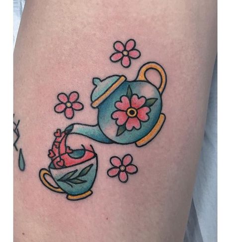 Tea Leaves Tattoo, Teapot Tattoo, Tea Tattoo, Teacup Tattoo, Pin Up Girl Tattoo, Cup Tattoo, Insect Tattoo, Coffee Tattoos, Tattoo Care