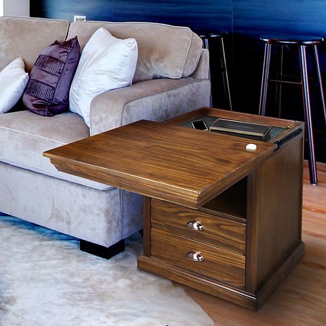 Casual Home Lincoln Nightstand & Concealed Compartment | Kohls Lincoln Nightstand, Secret Compartment Furniture, Log Ideas, Camper Remodeling, Concealment Furniture, Nightstand Design, Secret Hiding Places, Hidden Shelf, Hidden Compartments