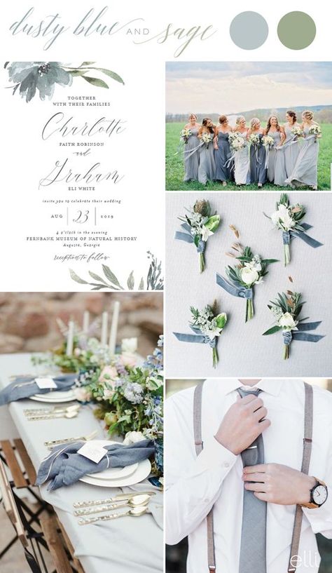 Dusty Blue and Sage Fall Wedding Colors French Blue Wedding, Wedding Color Scheme, Wedding Color Trends, Spring Wedding Colors, Dusty Blue Weddings, Wedding Theme Colors, Theme Color, Fall Wedding Colors, Wedding Color Palette