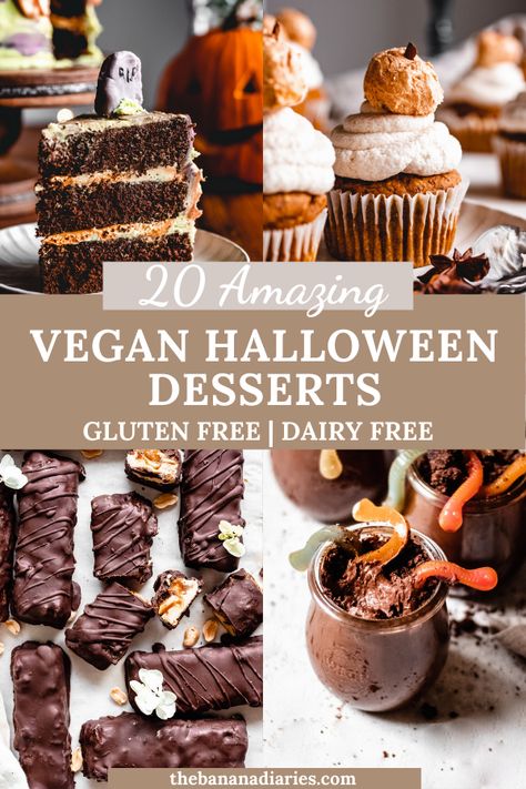 Gf Vegan Halloween Treats, Dirt Dessert Vegan, Vegan Desserts Halloween, Vegan Gluten Free Halloween Desserts, Vegan Dessert Halloween, Vegan Gluten Free Halloween Recipes, Halloween Dirt And Worms, Gluten Free Dairy Free Halloween Desserts, Vegan Halloween Recipes Dessert