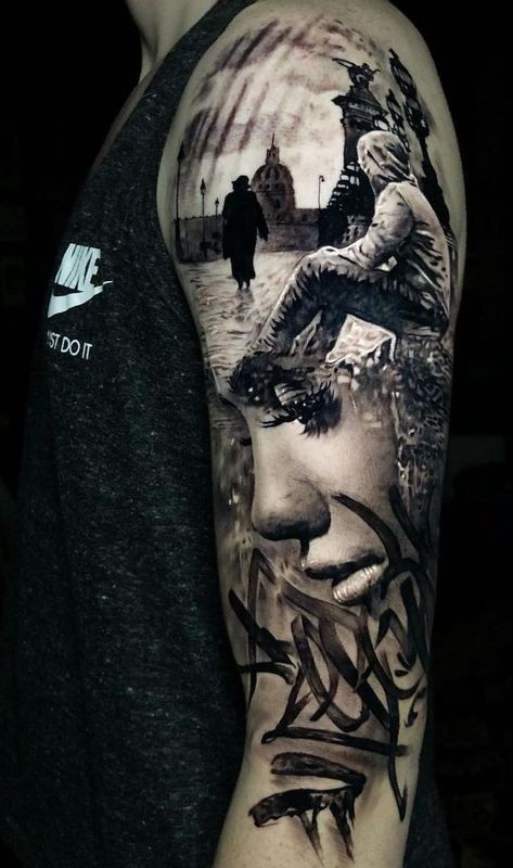 Arlo Tattoo, Portrait Tattoo Sleeve, Best 3d Tattoos, Model Tattoo, Girl Face Tattoo, Leg Sleeve Tattoo, Cool Tattoos For Guys, Full Sleeve Tattoos, 3d Tattoos