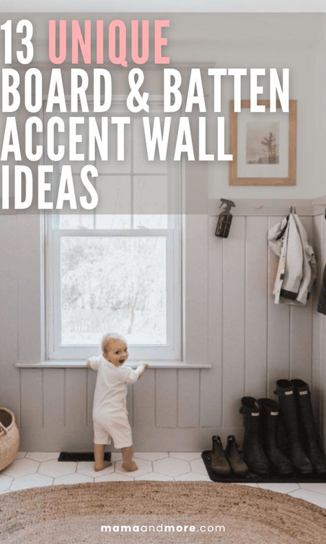 board and batten wall ideas Entry Way Accent Wall Board And Batten, V Board Wall Ideas, Asymmetrical Board And Batten Wall, Home Accent Walls, Wall Board Design, Installing Board And Batten Wall, Spacing Board And Batten, Affordable Board And Batten, How Tall Should Board And Batten Be