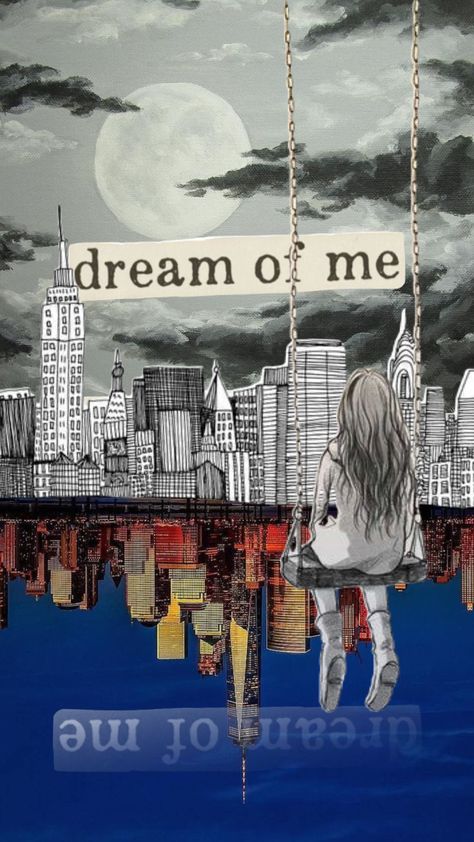 #dream #swing #girl #world #reality #real #unreal #disbelief #night #city #town #art #drawing #monotone #blackandwhite Town Art, Dream Drawing, Name Plate Design, Escape Reality, Visual Culture, Dream City, Plate Design, Night City, Name Plate