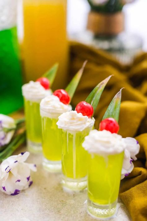 Best Scooby Snack Shot Recipe — Sugar & Cloth Scooby Snack Cocktail, Lemondrop Shot Recipe, Scooby Snack Shot, Midori Cocktails, Rum Shots, Lemon Drop Shots, Mini Ice Cream Cones, Melon Liqueur, Jello Shot Recipes