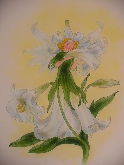 © Christl Vogl- Die weisse Lilie Lily Fairy, Fairy Paintings, Narcissus Flower, Fairy Wallpaper, Spring Fairy, Storybook Art, Fairy Illustration, Pixies Fairies, Easter Lily