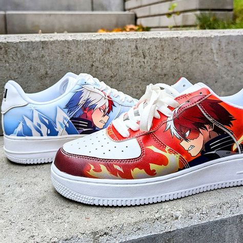 My Hero Academia Sneakers | My Hero Academia Shoes | MHA Shoes | Shoto Todoroki Shoes | Anime Gift | Anime Shoes | Anime Apparel | Anime Fashion | Anime Streetwear | Anime Fanart | Anime X Sneakers Korean Street Fashion Men, Anime Sneakers, Custom Painted Shoes, Nike Shoes Air Force, Anime Streetwear, Style Anime, Anime Decor, Anime Shoes, Anime Gifts