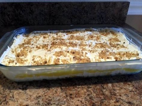 This has been a family favorite for over 25 years. It is also known as Robert Redford Dessert or lemon torte dessert. I originally found this in a cookbook from my son's school when he was in elementary school in the 80's. It's always the first thing to go at parties and it's nice because you can make it the night before and the leftovers keep for several days. Robert Redford Dessert, Lemon Torte, Torte Dessert, Gooey Desserts, Pecan Desserts Recipes, Fabulous Desserts, Bakery Style Muffins, Dessert Simple, Layered Desserts