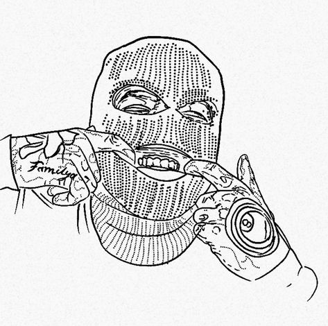 Ski Mask Tattoo Design Men, Ski Mask Tattoo Men, Ski Mask Tattoo Drawing, Ski Mask Tattoo Design, Ski Mask Tattoo Stencil, Balaclava Tattoo Design, Very Rare Tattoo Ski Mask, Trap House Tattoo Stencil, Gangster Tattoos Designs For Men