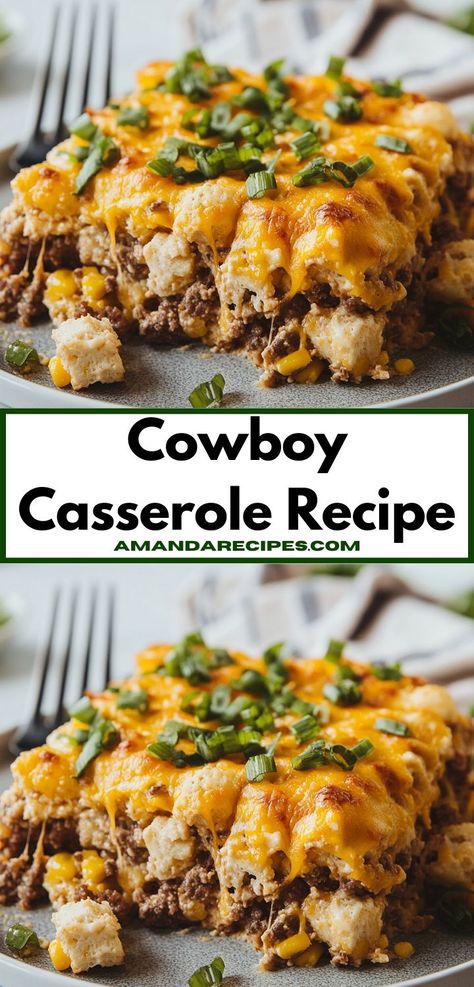 Looking for a hearty meal that the whole family will love? This Cowboy Casserole Recipe combines savory ground beef and creamy ingredients, making it a deliciously satisfying option for easy dinner ideas any night of the week. Cheese Tater Tots, Cowboy Casserole Recipe, Corn And Cheese, Potatoes And Cheese, Beef Potatoes, Cowboy Casserole, Corn Casserole Recipe, Ground Beef Recipes For Dinner, Tater Tots