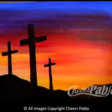 3 Crosses Three Crosses Painting Easy, 3 Crosses Painting, Painting Cross Ideas, Three Crosses Painting, Jesus Painting Canvases, Cross Painting Ideas, Easy Christian Painting, Easter Paintings On Canvas, Cross Paintings On Canvas