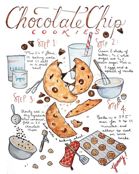 Chocolate Lovers Gift Basket, Cookie Drawing, Recipe Poster, Watercolor Cookies, Homemade Recipe Books, Chocolate Lovers Gift, Recipe Book Design, Recipe Book Diy, Homemade Cookbook