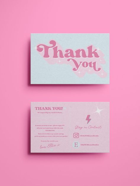 pink, cute, cute branding, thank you card, pink and blue, branding design, pink print, business card, cute branding Jewelry Packaging Design, Self Branding, Thank You Card Design, Logo Brand Identity, Danish Pastel, Brand Kit, Graphics Inspiration, Website Inspiration, Printing Business