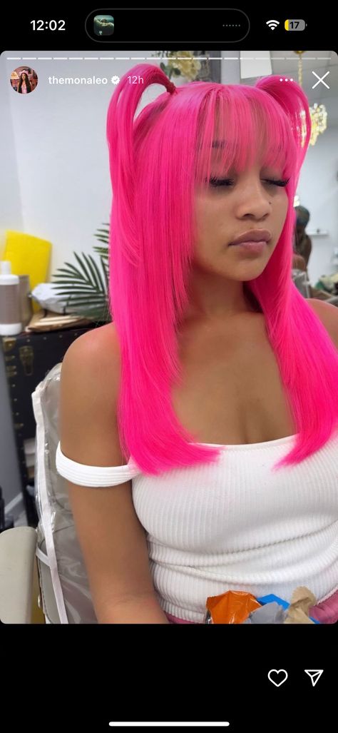 Hot Pink Wig Black Women, Hot Pink Wig, Pink Bob Wig, Colored Weave, Hot Pink Hair, Cute Hair Colors, Creative Hair Color, Creative Hair, Pink Wig