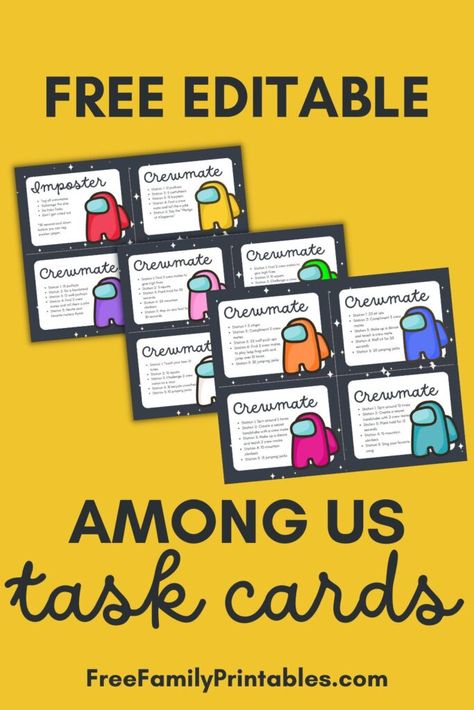 Free Among Us Task Cards Printable Among Us Printable, Free Family Printables, Small Group Games, Wall Push Ups, Family Printables, Card Machine, Swipe Card, Gifts For Best Friend, Player Card