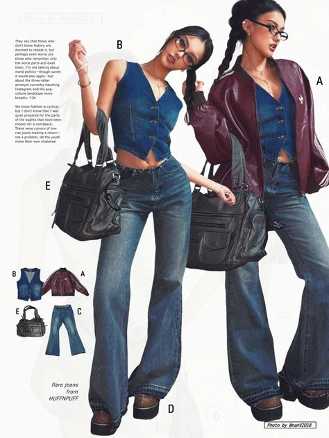 Fashion Outfits Magazine, Outfits With Dark Denim Jeans, 200s Fashion Outfits, 80s Aesthetic Outfits, 2000s Fashion Inspiration, 2003 Fashion, 2001 Fashion, Low Jeans, Outfits 2000s