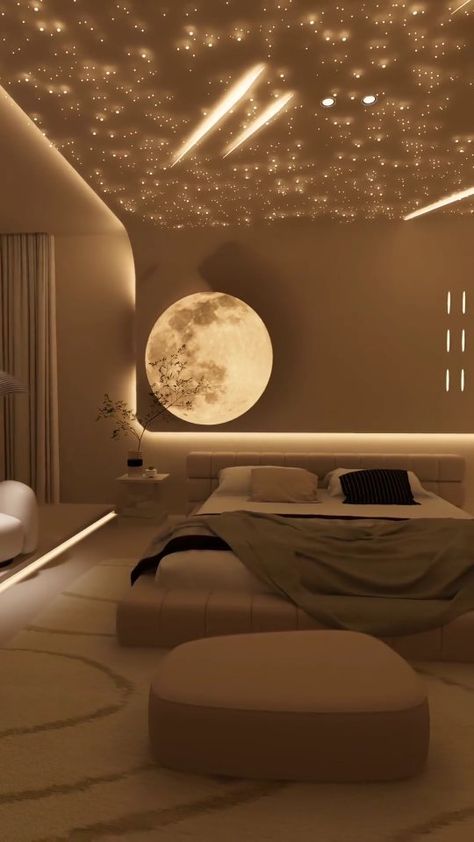 Bedroom smart lighting interior 🛌#lightingdesign 🌌 #homedesign #designhome #designerhome #homeinteriordesign #homeofficedesign… | Instagram 10×12 Bedroom Design, Ultra Luxury Bedroom, Moon Inspired Bedroom, Cozy Modern Interior, Anklet Design, Stylish Room Decor, Airport Fit, Modern Apartment Design, Stylish Bedroom Design