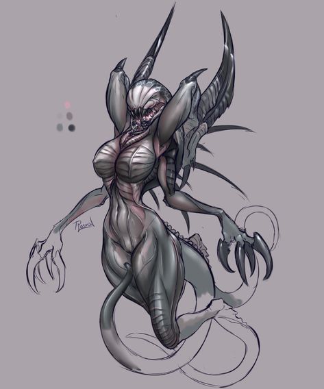 Alien Species Concept Art, Monster Lover Art, Monster Human, Evolve Monster, Female Alien, Female Monster, Monster Girl Encyclopedia, Monster Artwork, Arte Doodle