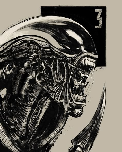 Xenomorph Comic, Alien Movie Art, Alien Tattoo Xenomorph, Alien Mouth, Alien Sigourney Weaver, Xenomorph Art, Aliens Movie Art, Alien Comic, Alien Drawing