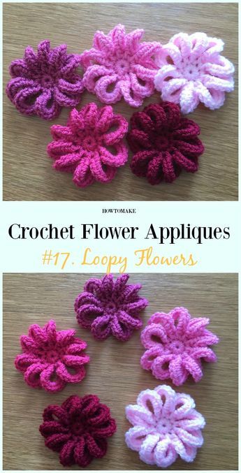 Loopy Flowers Free Crochet Pattern-Easy #Crochet #Flower Appliques Free Patterns Flower Patterns Crochet, Free Crochet Flower Patterns For Hats, Crochet Flowers Free Pattern For Hats, Crochet Flower For Hats Free Pattern, Flower Applique Patterns Crochet, Free Crochet Patterns For Big Flowers, Crochet Flower For Baby Hat, Crochet Applique Patterns Free Flower, Free Crochet Patterns For Flowers