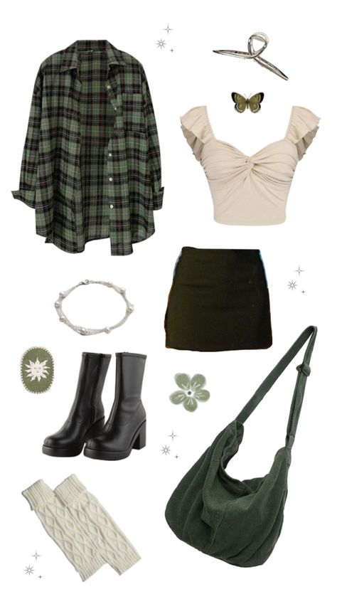 flannel and black skirt simple outfit Flannel With Skirt, Fall Black Skirt, Green Flannel Outfit, Fashion Definition, Outfit With Skirt, Flannel Outfit, Fall Green, Real Fashion, Flannel Outfits