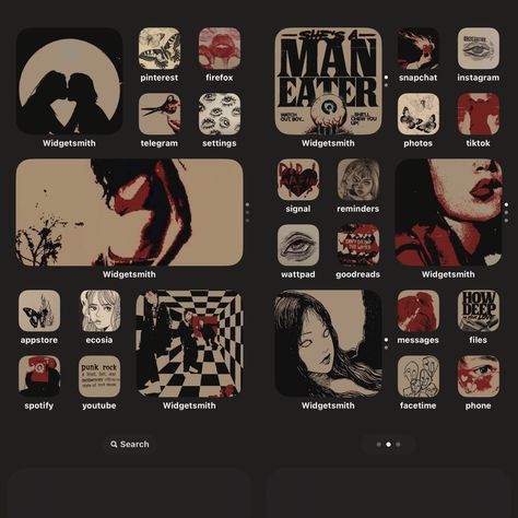 Rock Homescreen, Alt Phone Layout, Goth Phone Theme, Ios App Iphone, Emo Wallpaper, Iphone Wallpaper Ios, Iphone Home Screen Layout, Iphone Wallpaper Images, App Layout