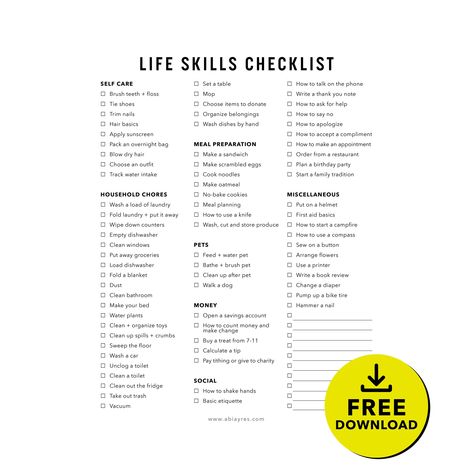 Discover the ultimate collection of chore and life skills checklists that will transform your child into a responsible, independent, and capable young person. From organizing their room to mastering essential life skills, this Pinterest board has everything you need to create a fun and efficient routine for your kids! Life Skills Schedule, Kids Life Skills, Essential Life Skills, Basic Life Skills, Life Skills For Women, Life Skills Activities For Adults, Daily Living Skills, List Of Life Skills, Life Skills For Adults